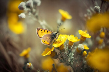 butterfly on yellow flower, Generative AI