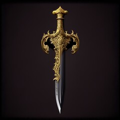 Steel flat sword with ornament for game