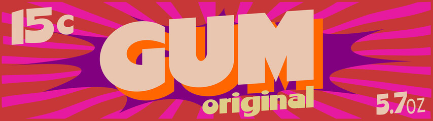 Obraz premium Retro Bubble Gum vintage burst flavour colorful banner