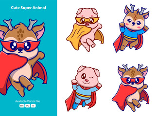Cute super animal activities cartoon icon illustration. funny gifts for stickers