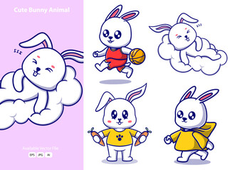 Cute bunny animal activities cartoon icon illustration. funny gifts for stickers