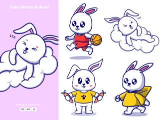 Fotobehang Cute bunny animal activities cartoon icon illustration. funny gifts for stickers © Nocte_studio