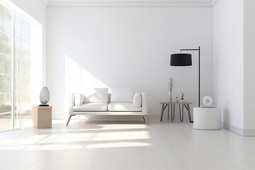 Fototapeta na wymiar Minimalistic modern furniture interior in one shade, illustration, AI generated