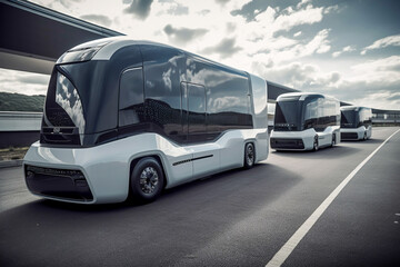 Fototapeta na wymiar truck of the future, A concept that consists of a series of vehicles that move in a group, communicated with each other, through various connected vehicle technology, generative ai