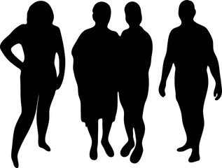 People silhouette. A person standing alone, two people together. Vector silhouettes man and woman standing, business, people, couple, black color, isolated on white background.