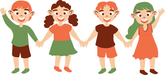 Children holding hands together illustration