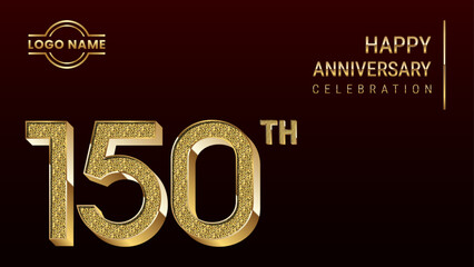 150th Anniversary template design concept with golden number. Vector Template