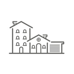 House icon with building and garage for real estate.