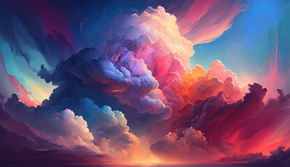 Rainbow Colored Clouds created with Generative AI Technology, ai, generative