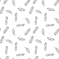 Pen, Pencil, Feather Seamless Pattern for Printing and Wrapping