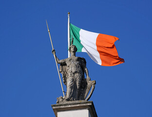 Statue of Hibernia, the female representation of Ireland, atop the historic General Post Office Building, by sculptor John Smyth in 1814 - 584476936