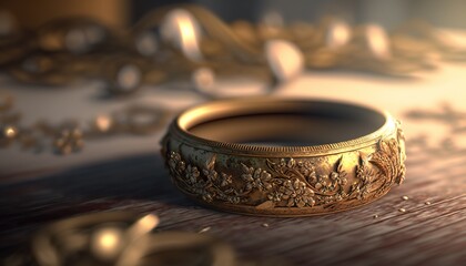 Obraz na płótnie Canvas Filigree wedding ring , detailed . Creative illustration. (Ai Generate)
