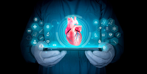human heart. Cardiology, heart problems, heart disease digital medicine modern digital health. chf...