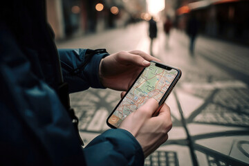 Finding Our Way: Man or Woman Using a Phone with Map View. Generative Ai