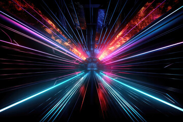Hyperspace Jump: Neon Rays and High-Speed Motion. Generative Ai