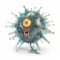 Terrifying Virus Monster on White Background, Generative AI