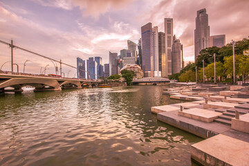 Singapore Esplanade Bridge and  Elgin Bridge with building backgrounds.   