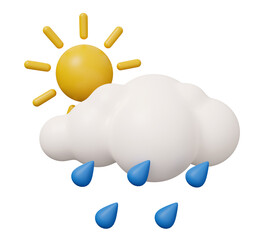 sun rain cloud 3d weather. isolated minimal 3d render illustration in cartoon trendy style