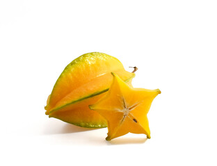 Star fruit or carambola Sliced ​​ripe star mimosa or star apple on white background  is native to Southeast Asia