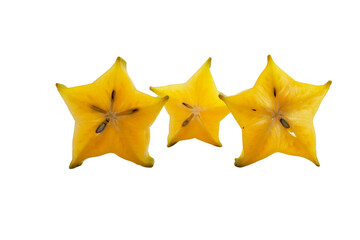 Star fruit or carambola Sliced ​​ripe star mimosa or star apple on white background  is native to Southeast Asia