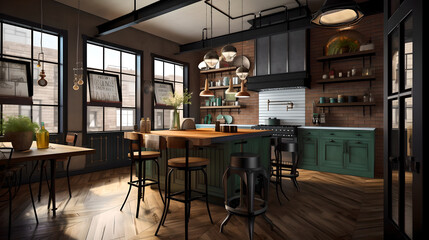 Fototapeta na wymiar interior of a industrial designed kitchen Generative Art