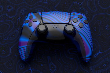 Realistic video game joystick with seamless wavy pattern on dark background © Vasyl Onyskiv