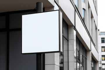 Blank white minimal square shop signboard mockup for advertising panel. Created with Generative AI Technology