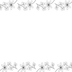 Template frame of spring flowers line art on a white background. Floral design for wedding invitation, banner, poster.