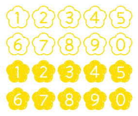 手描きのクレヨン素材　花の形の数字アイコンセット　