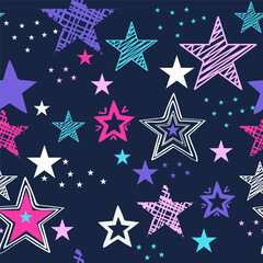 Seamless pattern for girls. Abstract background hand drawing. Beautiful creative pattern with colorful stars.