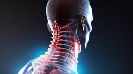 3d illustration of a human skeleton x-ray skull, neck pain head  bones, medical anatomy joints, generative ai