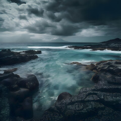 Fototapeta premium waves on the beach cloudy day 