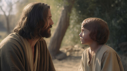 Fototapeta premium Jesus and boy in the park
