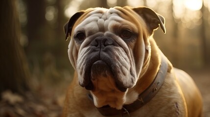 Obraz premium bulldog in the outdoors at sunset.