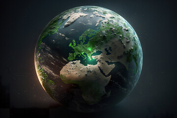 Earth's day eco friendly concept world environment day background save the earth. 3D close up view planet earth globe. Realistic 3D illustration. Based on Generative AI