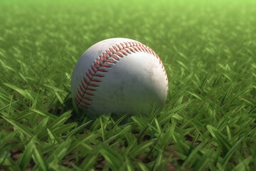 Baseball ball on the grass. Generate ai