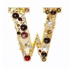 A gold letter w with precious stones and gemstones. generate ia