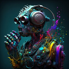 Fototapeta premium colored diving robot, 3D Art, Cyborg, High Quality (4K), Clean Art, Awesome Design, Perfect as Wallpaper / Poster, or Image for framing, generative, ai