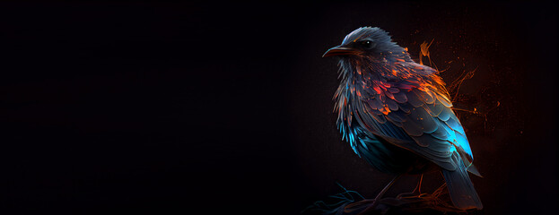 Abstract Bird on a Dark with copy space black background, Generative ai