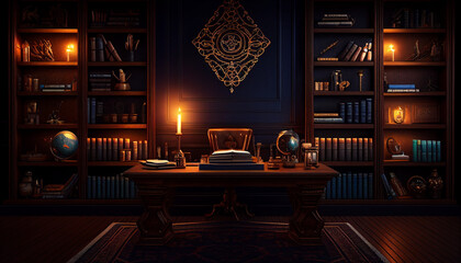 Candlelit office with vintage furniture