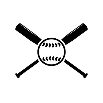 Crossed baseball bats and ball logo. Clipart image isolated on white background
