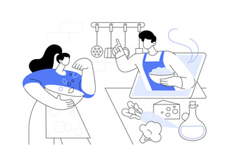 Online cooking tutorial abstract concept vector illustration.