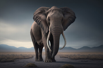 Fototapeta na wymiar Elephant facing. Elephant with mahout in elephant village. elephants in nature large mammal in serengeti. Realistic 3D illustration. Based on Generative AI