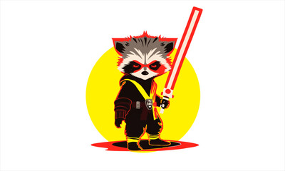 funny raccoon as hero from fantastic movie  with sword a vector illustration 