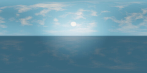 Obraz premium 8K HDRI map, blue sky with a few clouds and a bright sun, 360 degree render for spherical nature background environment and 3d equirectangular panorama