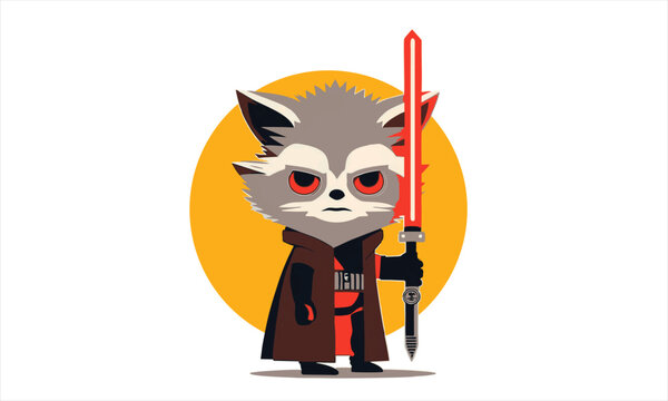 funny raccoon as hero from fantastic movie  with sword a vector illustration 