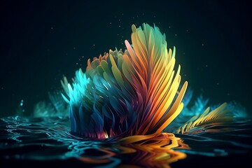 ai flower leaf over water 3d abstract illustration light