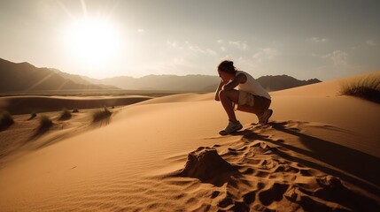 Fototapeta na wymiar Stretching in desert