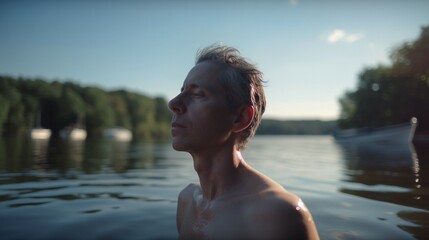 Breathing exercises in lake