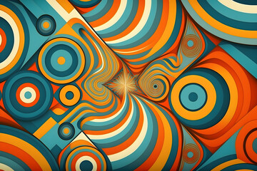 Naklejka premium Psychedelic background in style of the 1970s and 1980s. Retro illustration. Generative Ai